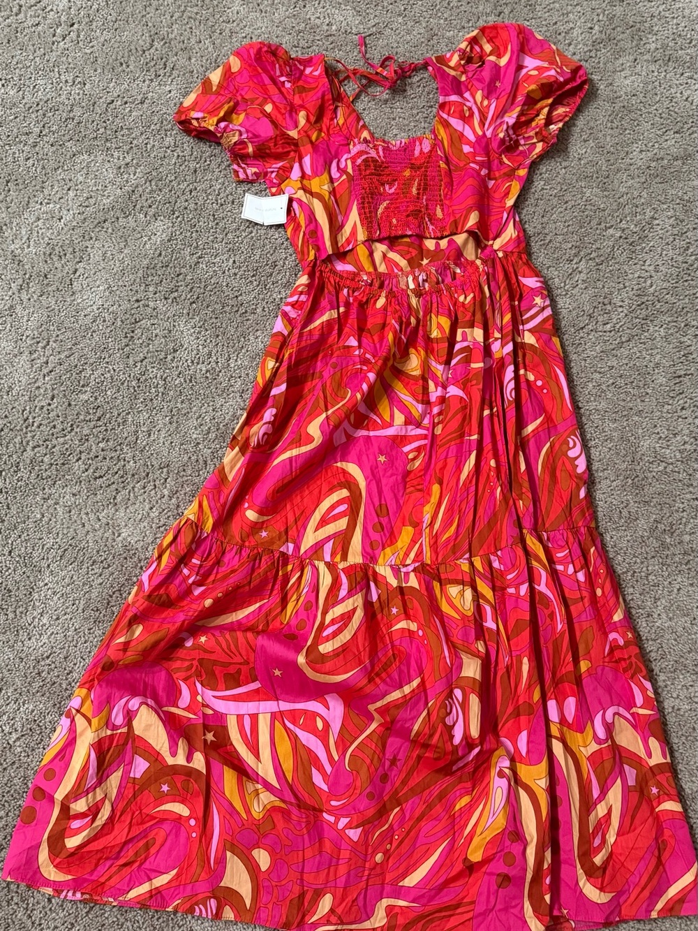 1. State Pink & Coral Swirl Puff-Sleeve Maxi Dress - Picture 3 of 5